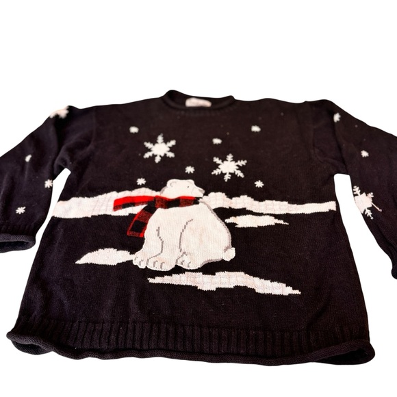 Timberlea Polar Bear Snowflake Sweater Black Red Scarf Vintage XL in GUC - Picture 2 of 8